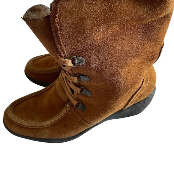 ISO Isotoner Vanessa Suede Leather Wedge Heel Boot Chestnut Brown Womens Size 8 - Picture 5 of 14